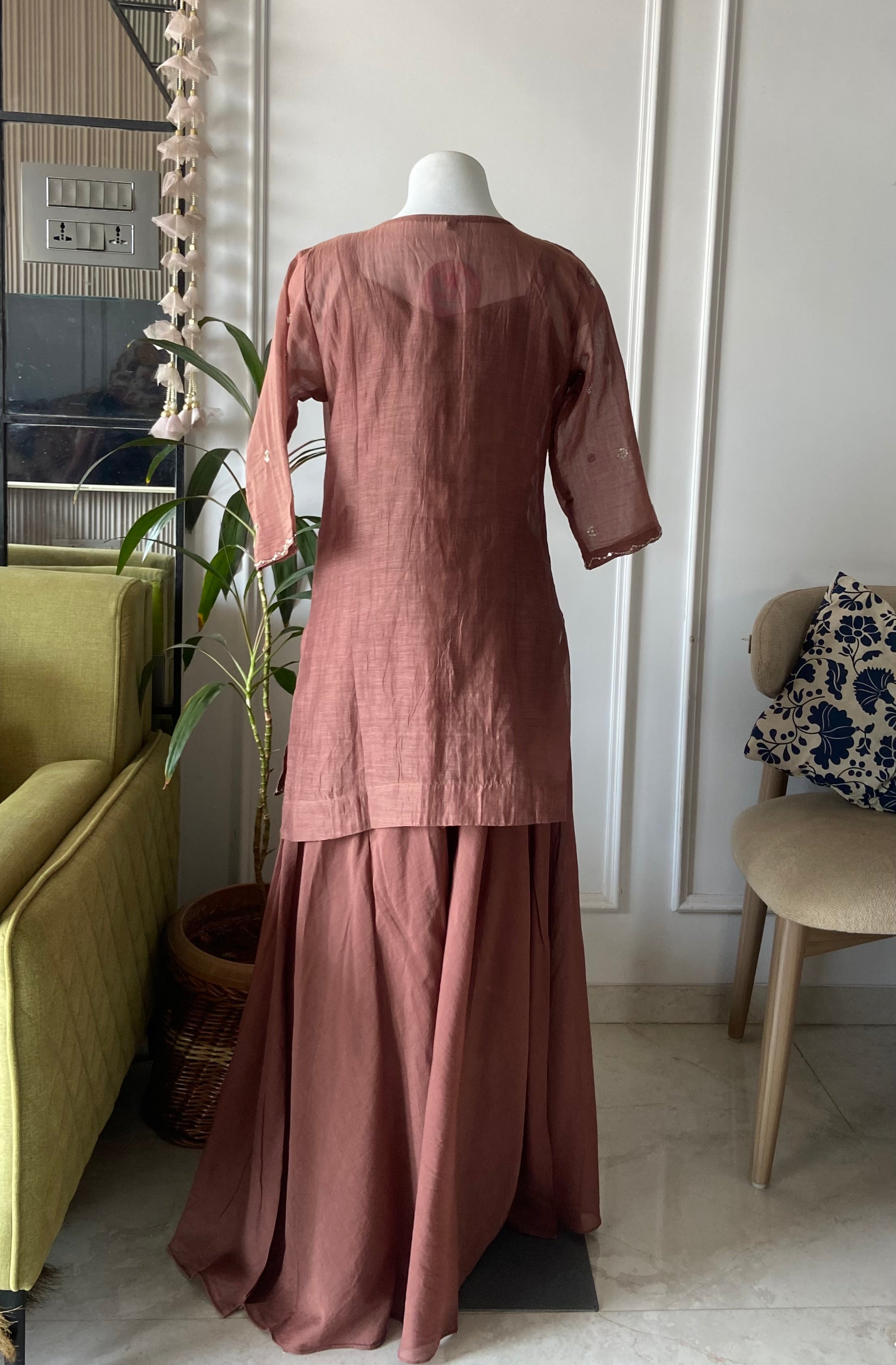 Twinkle buster with short kurta plazo  on dupatta Chiku colour