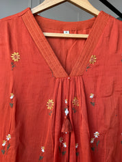 Leisha Embroided Aline Dress- Rust