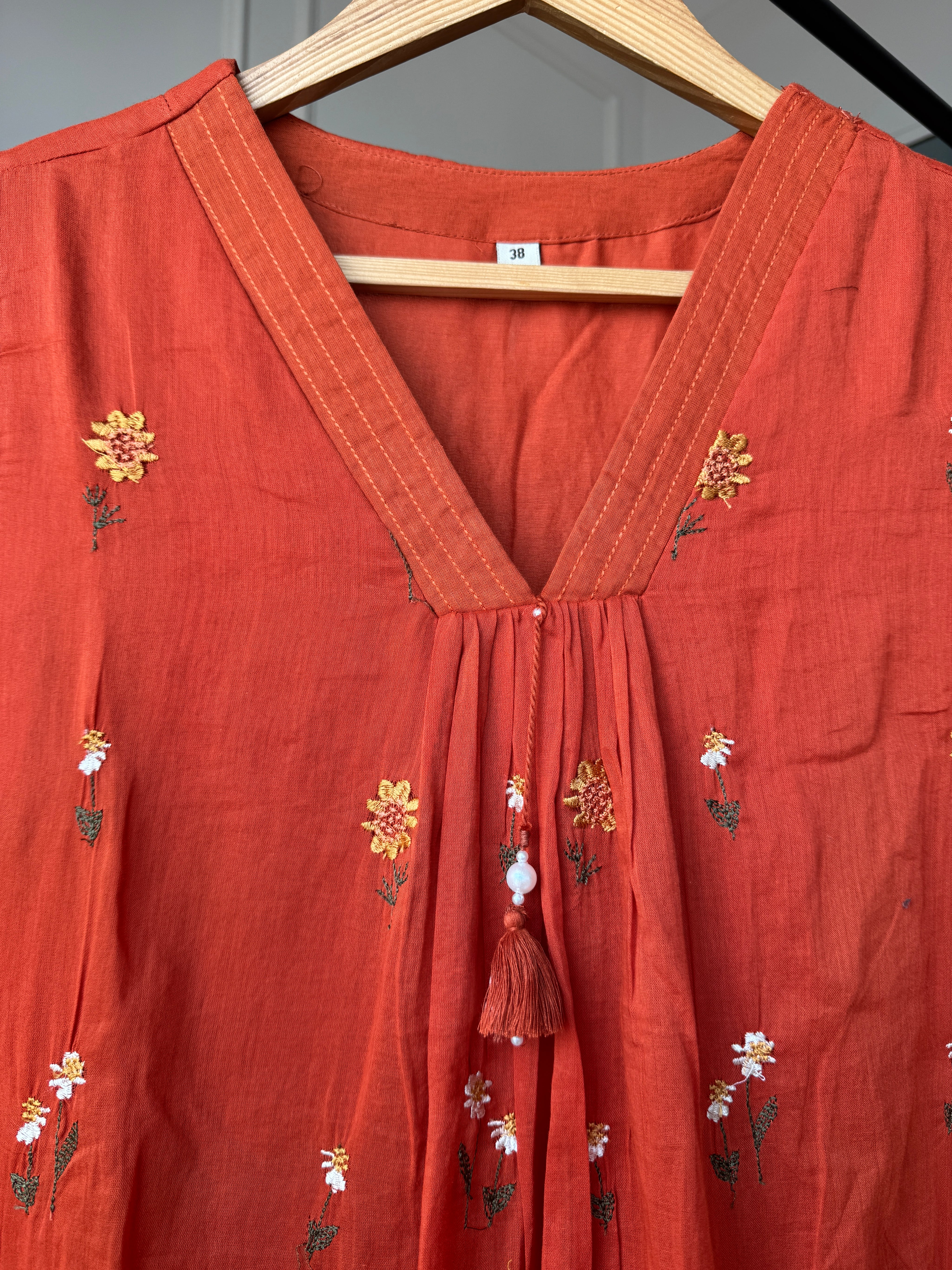 Leisha Embroided Aline Dress- Rust