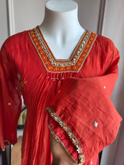 Nishtha Handwork Mul Chanderi Aline Dress- Rust