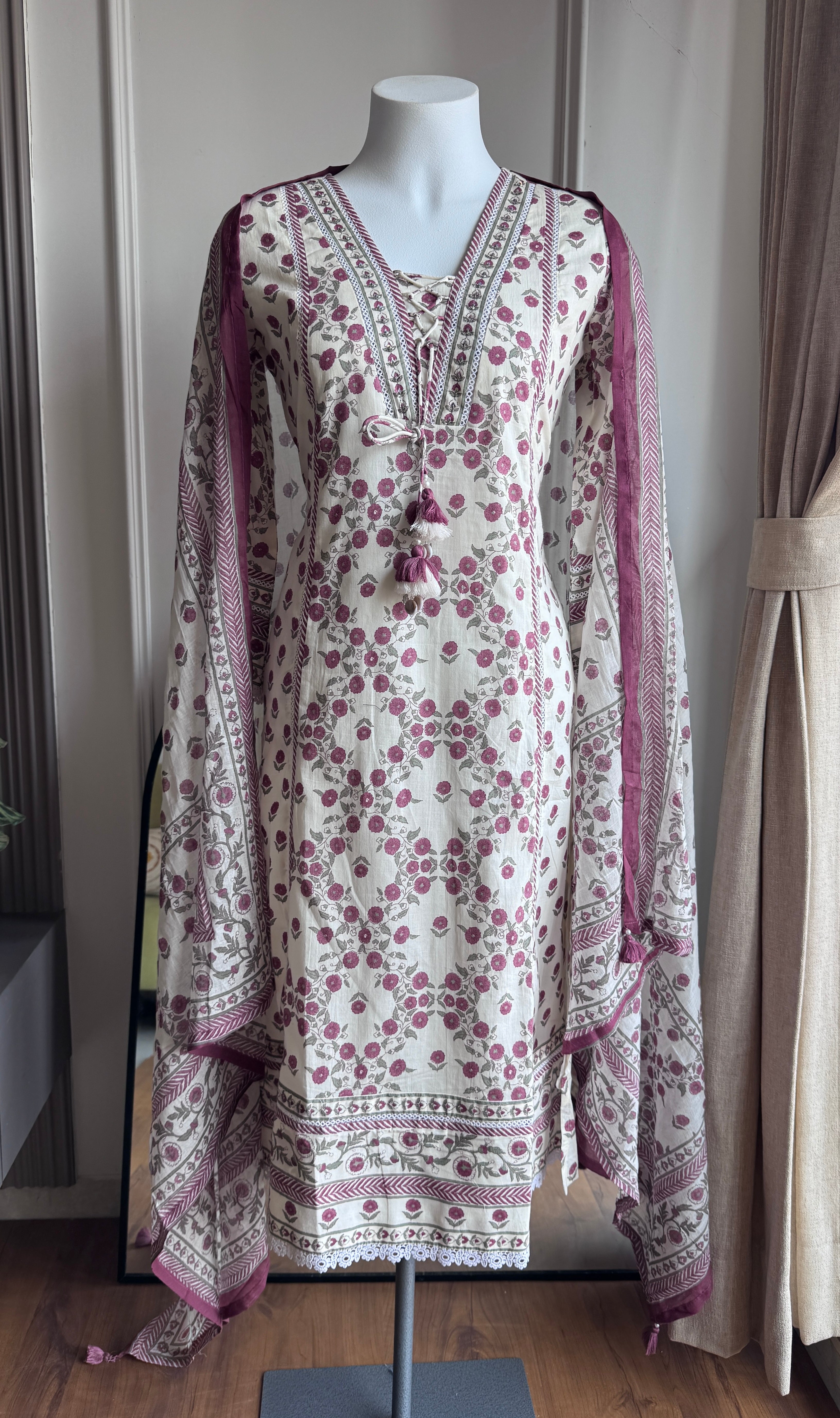 Gauri  Cotton Print Dress- Purple