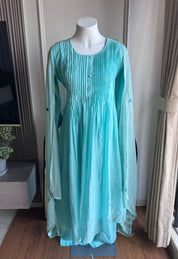Pratibha Handwork Mul Chanderi  Dress - Sky Blue