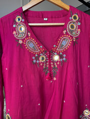 Mannat Pocket Embroided Mul Cotton Dress- Pink