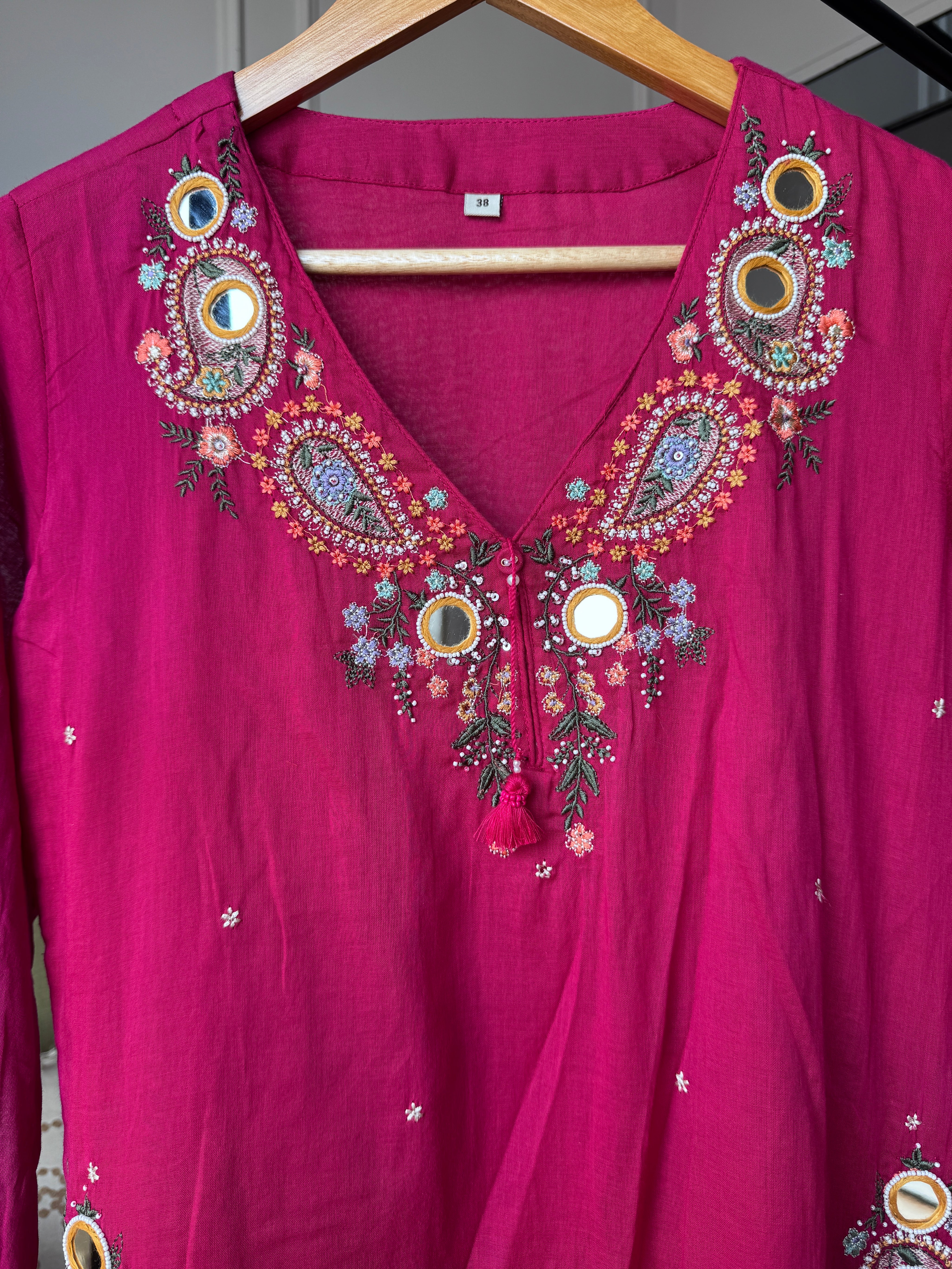 Mannat Pocket Embroided Mul Cotton Dress- Pink