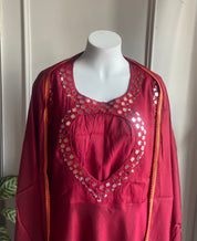 Kainat Muslin Mirror Work Dress- Maroon