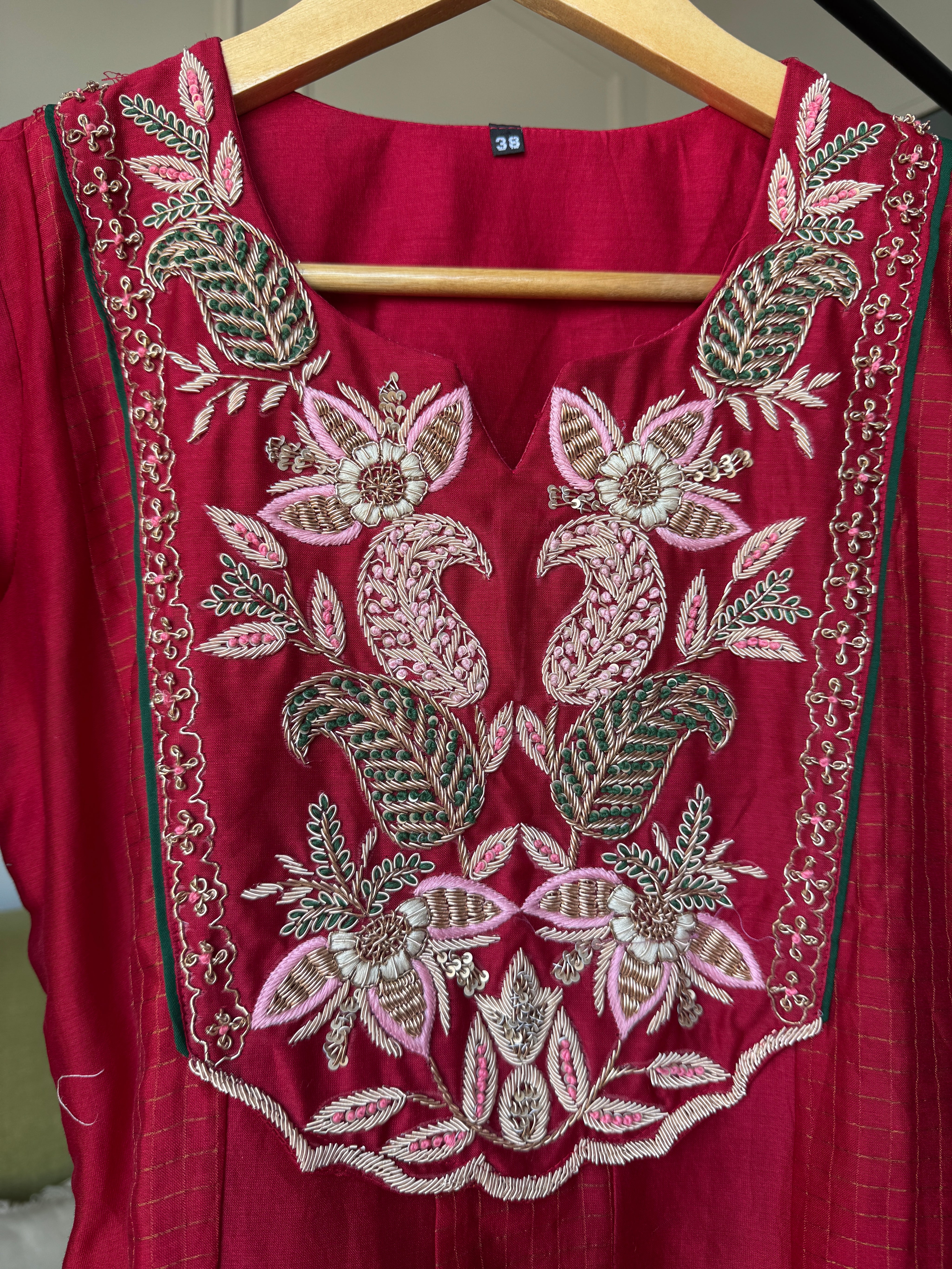 Rinki Handwork Mul Chanderi Dress- Red