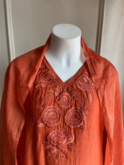 Mehek Aline Mul Chanderi Dress- Rust