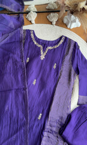 Sunaina Striped Tissue with Mul Chanderi Dress- Purple