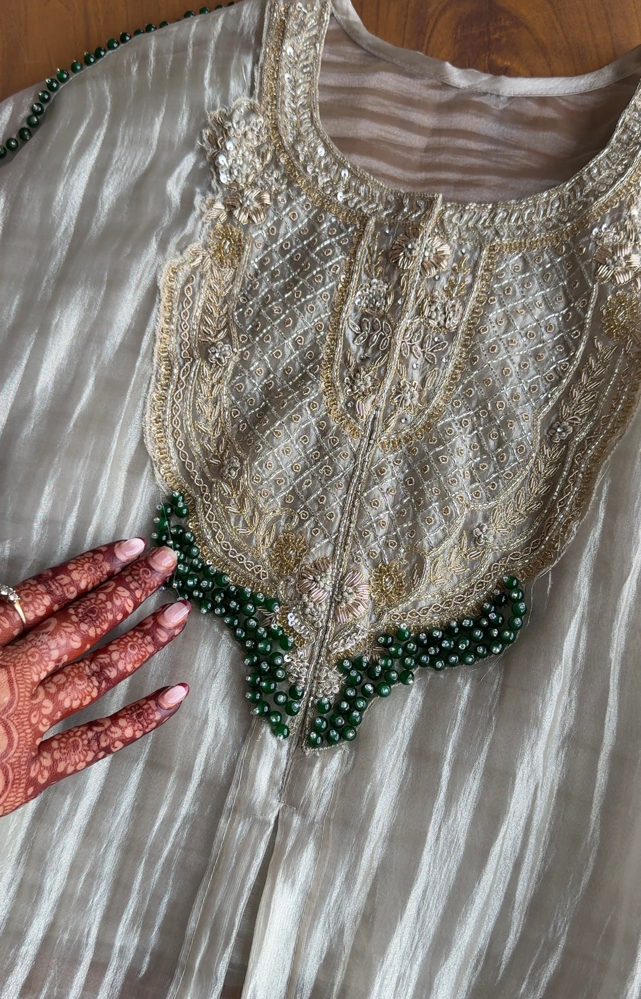 Naksh Short Kaftan With Palazzo Coords-Champgne