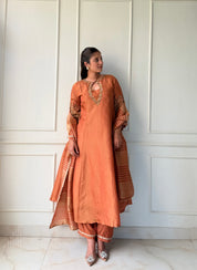 Kinjal Heavy Hand Zardosi Dress- Orange