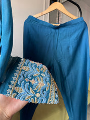 Shreya Sleeves Handwork Mul Chanderi Dress- Blue
