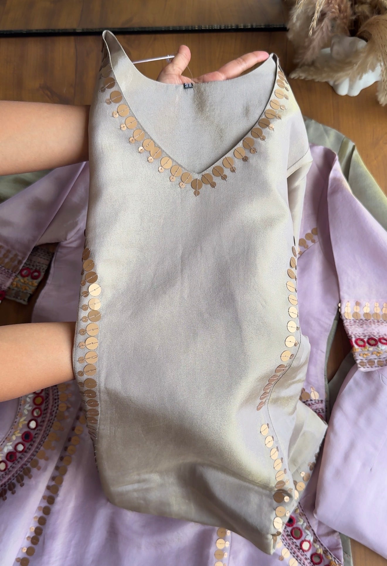 Rashi Handwork Tissue Dress- Silver
