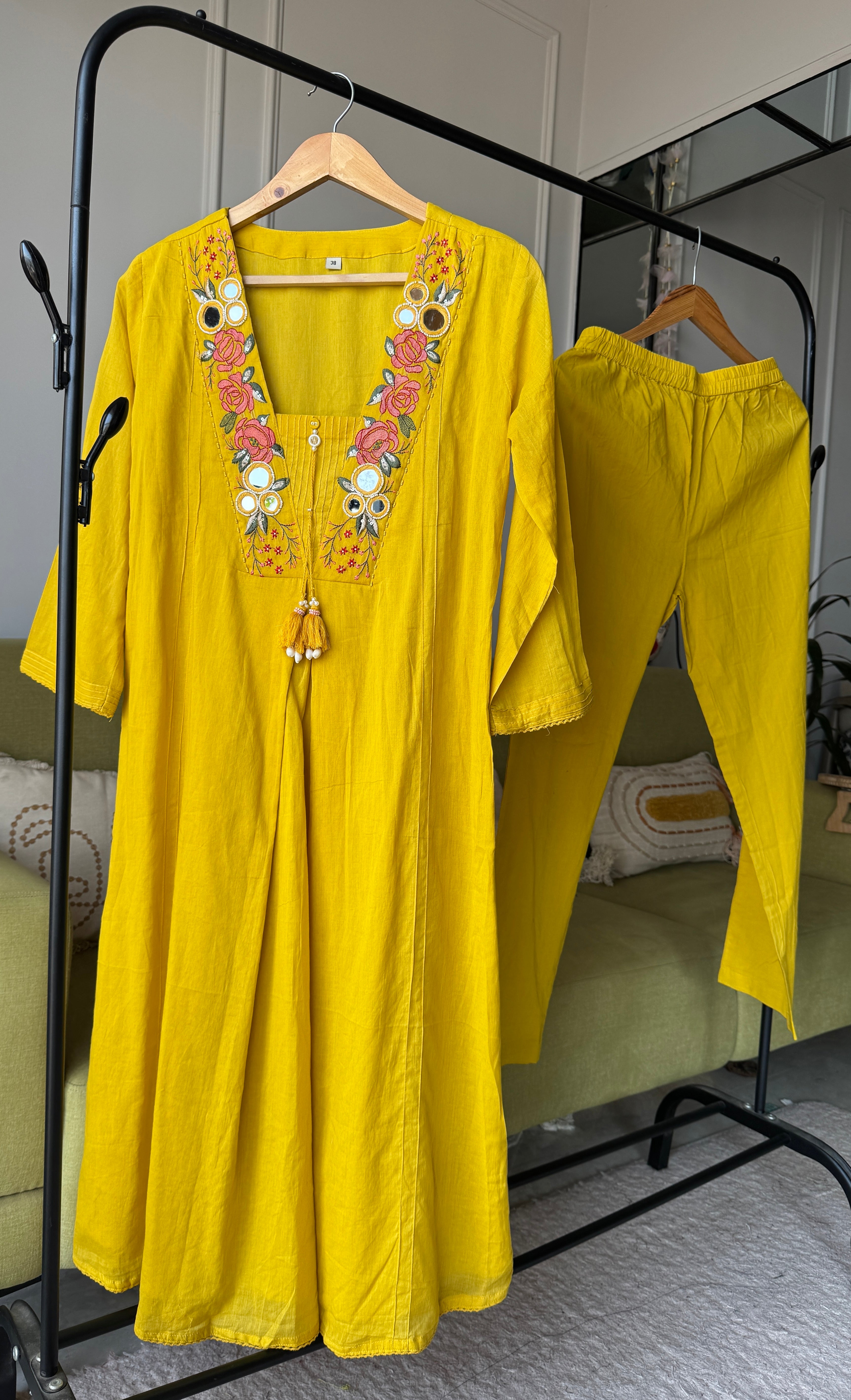 Paheli Mul Cotton Dress- Yellow