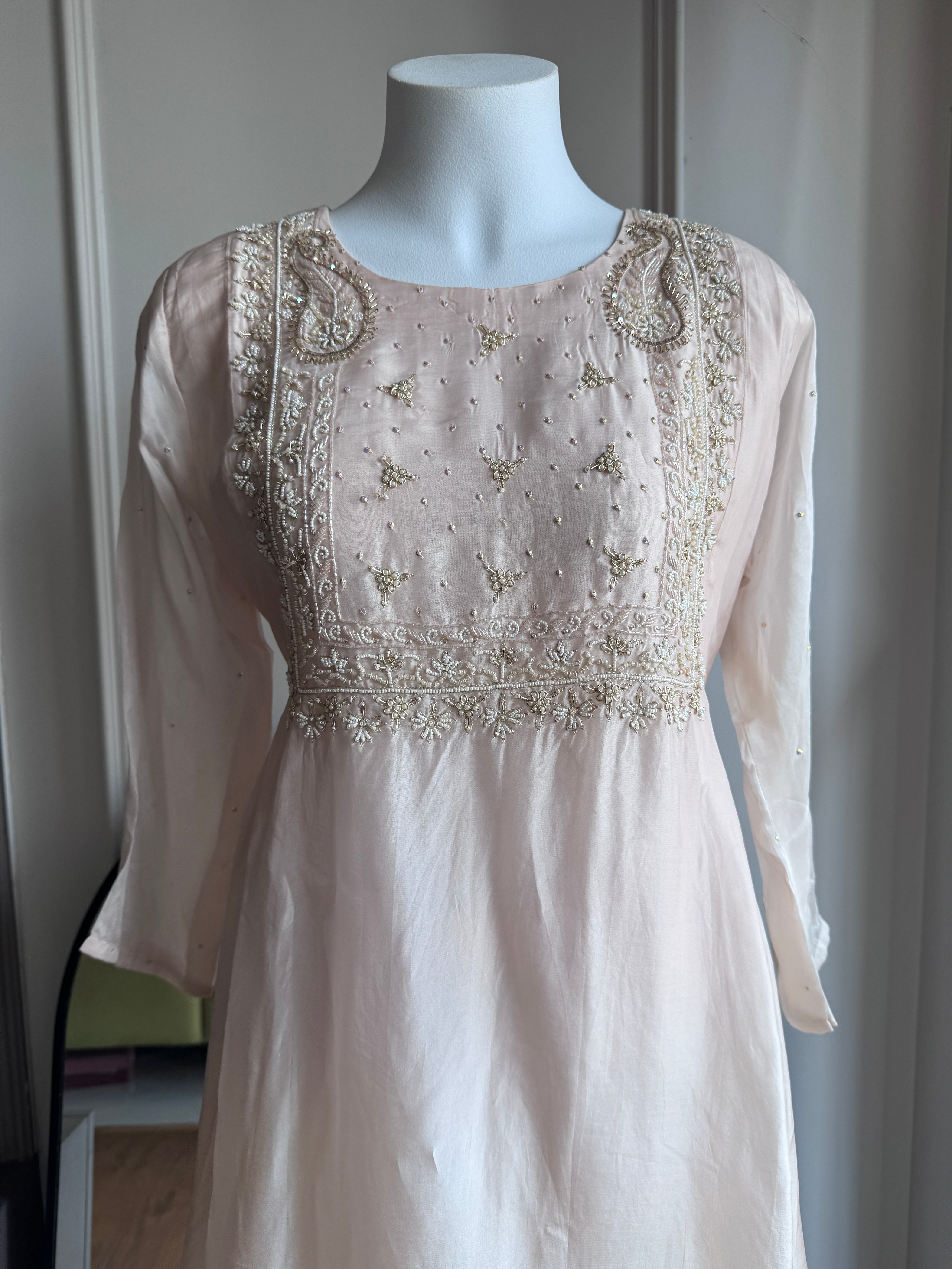 Neha Handwork Short Kurta Dress- Baby Pink (Make to Order)