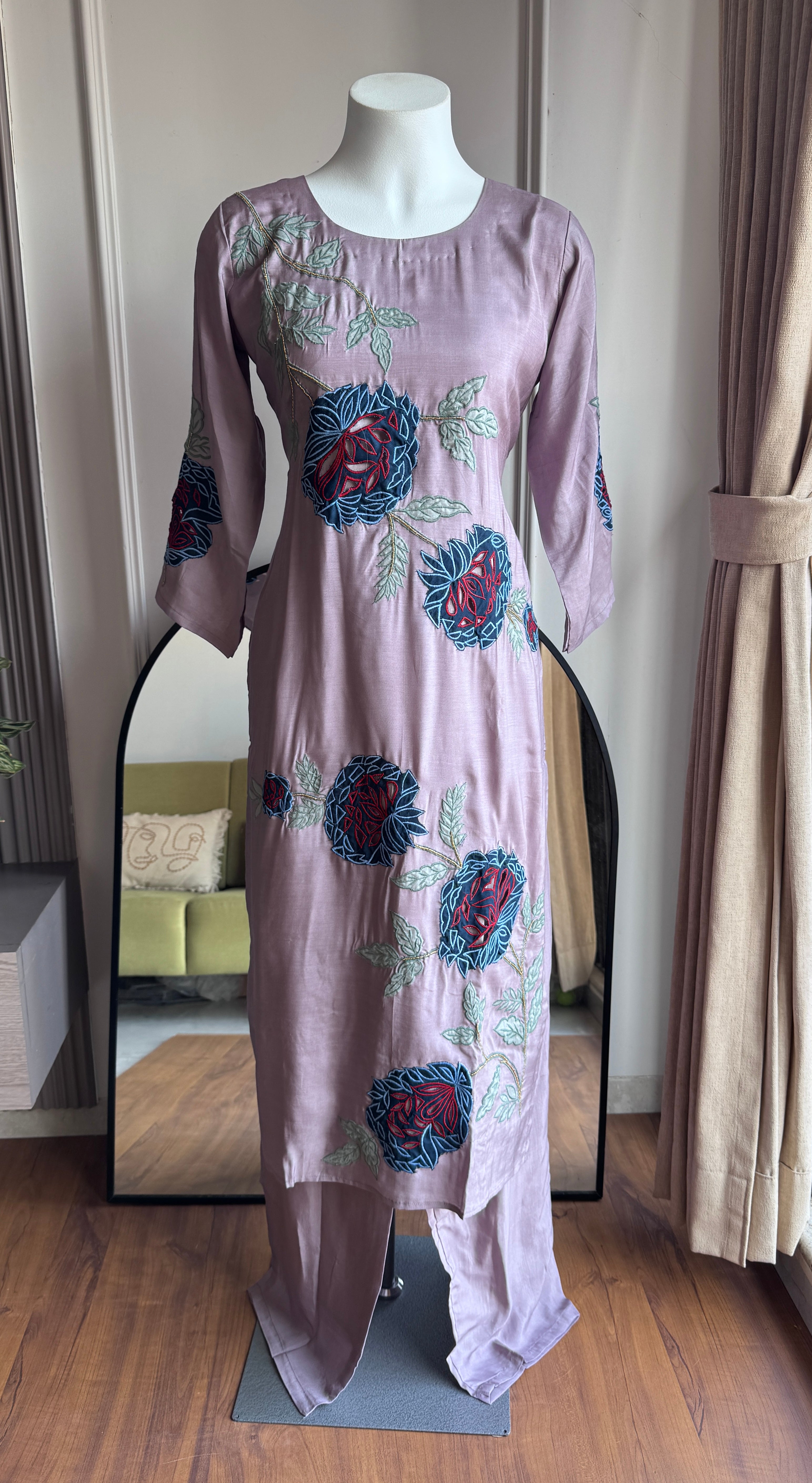 Hema Embroided  Cut Work Dress- Lavender