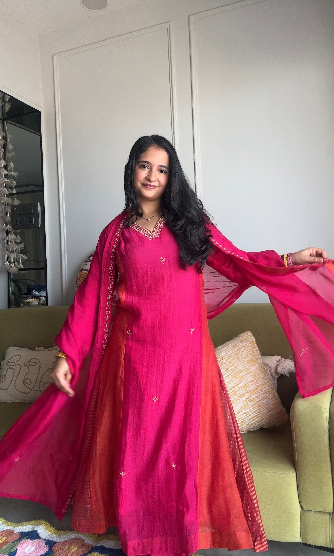 Prachi Dual Tone With Tissue PatcheDress-Pink