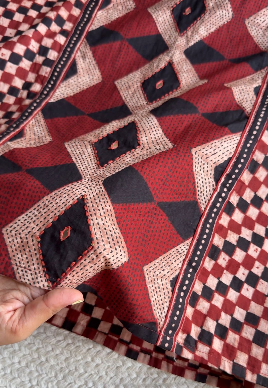 Heer Chequered Cotton Dress-Brick Red