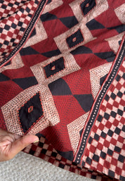Heer Chequered Cotton Dress-Brick Red