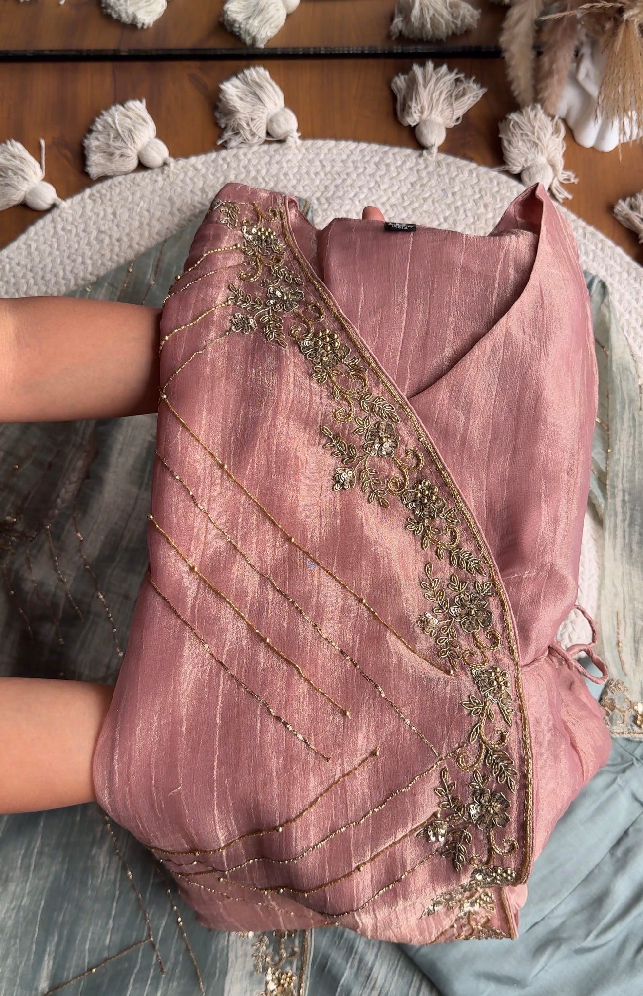 Khushi Handwork Angrakha Dress- Dusty Pink