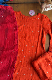 Sejal Handwork Contrast Dupatta Mul Chanderi Dress-Orange