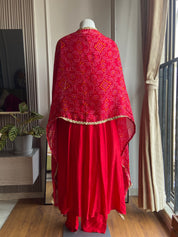 Nishita Embellished suit set with bandhani style-red
