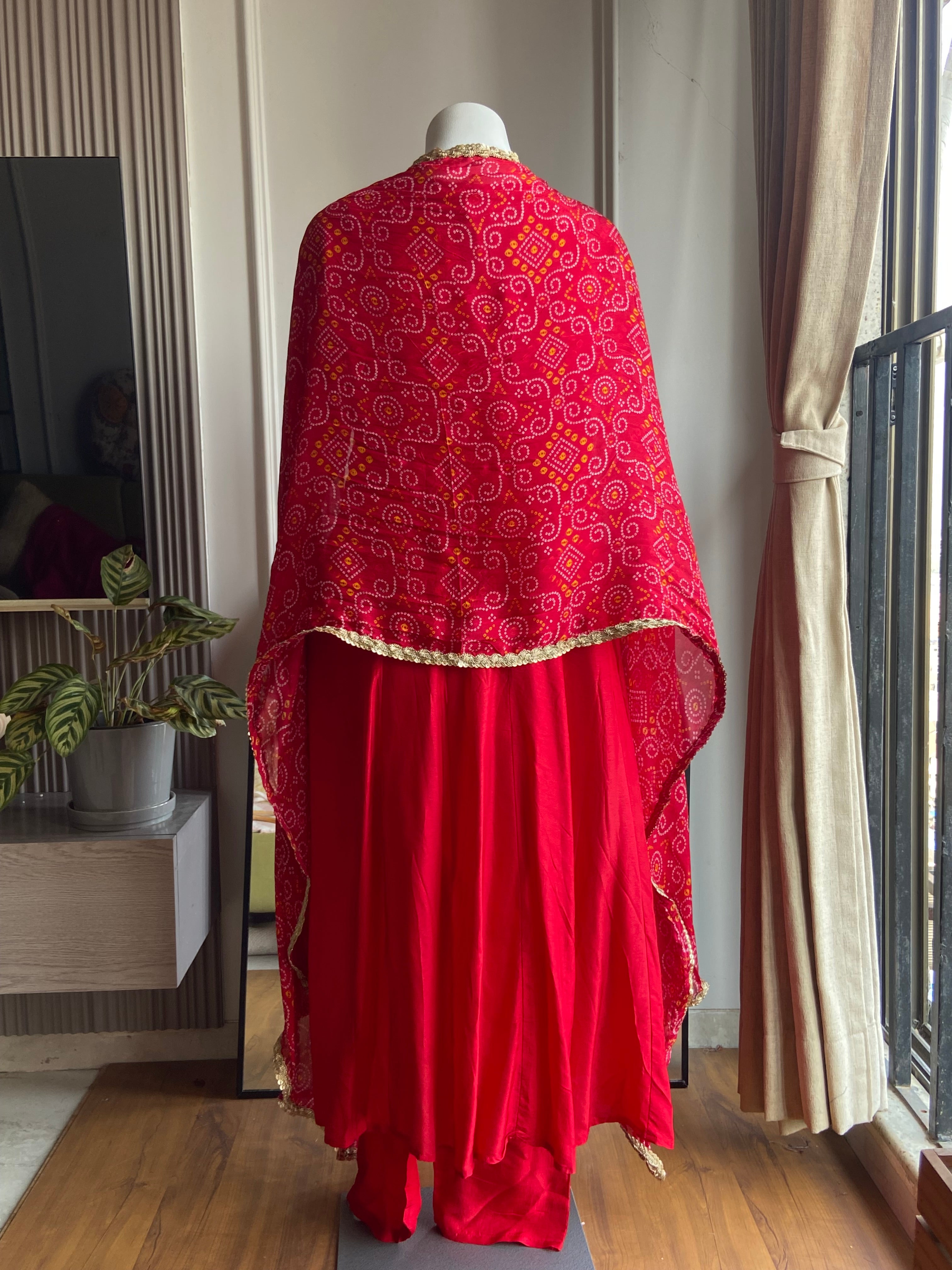 Nishita Embellished suit set with bandhani style-red