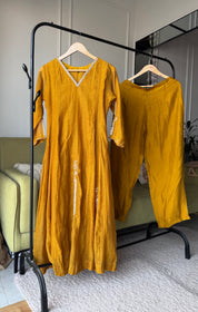 Naina Handwork Mul Chanderi Dress- Musturd