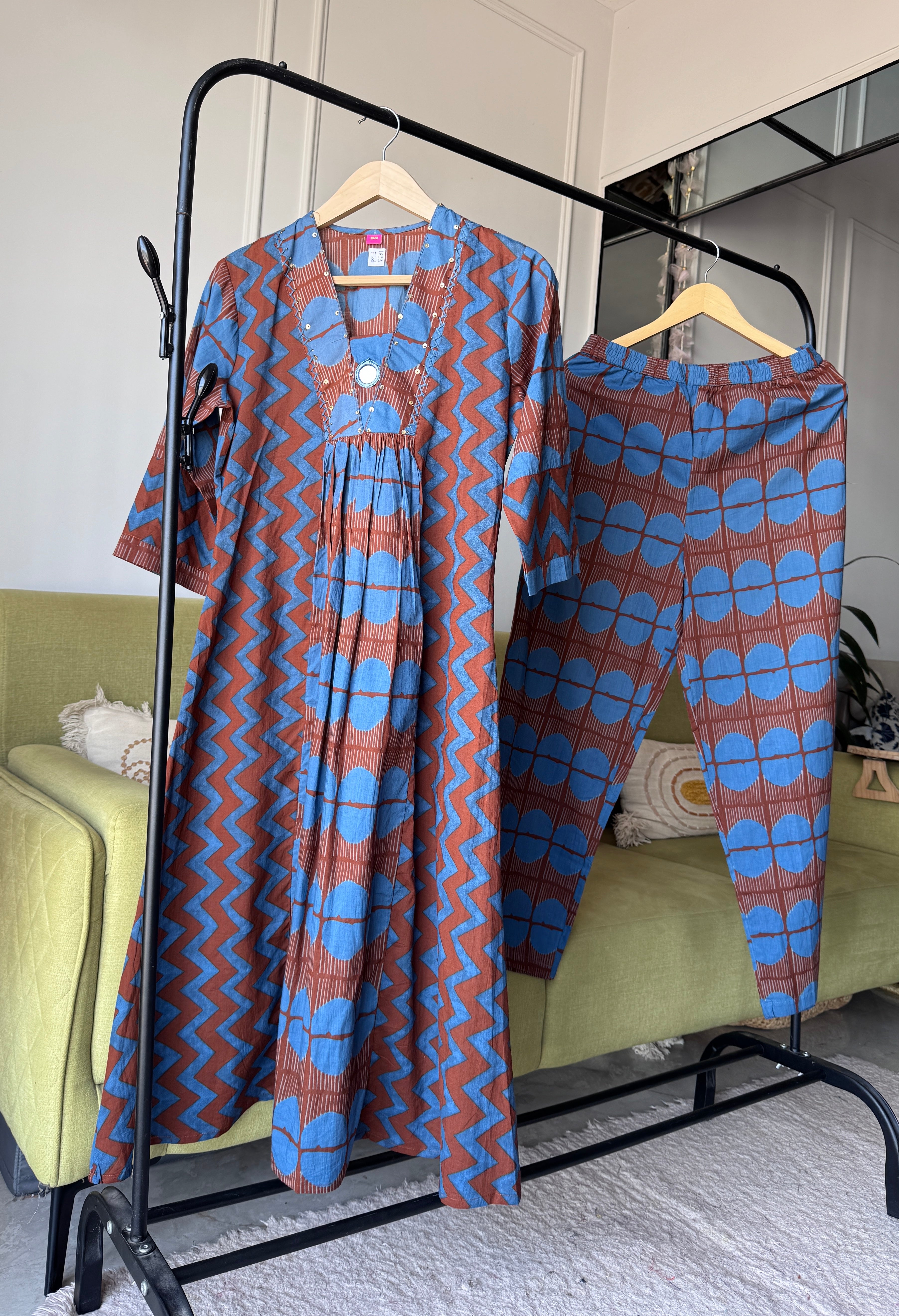 Ravina Abstract Cotton Coords - Blue