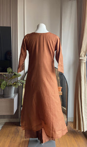 Aastha box neck  mul Chanderi dress-burnt orange