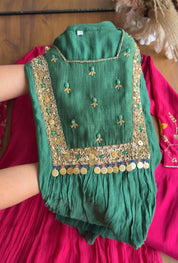 Janki Box Neck Handwork Dress- Green