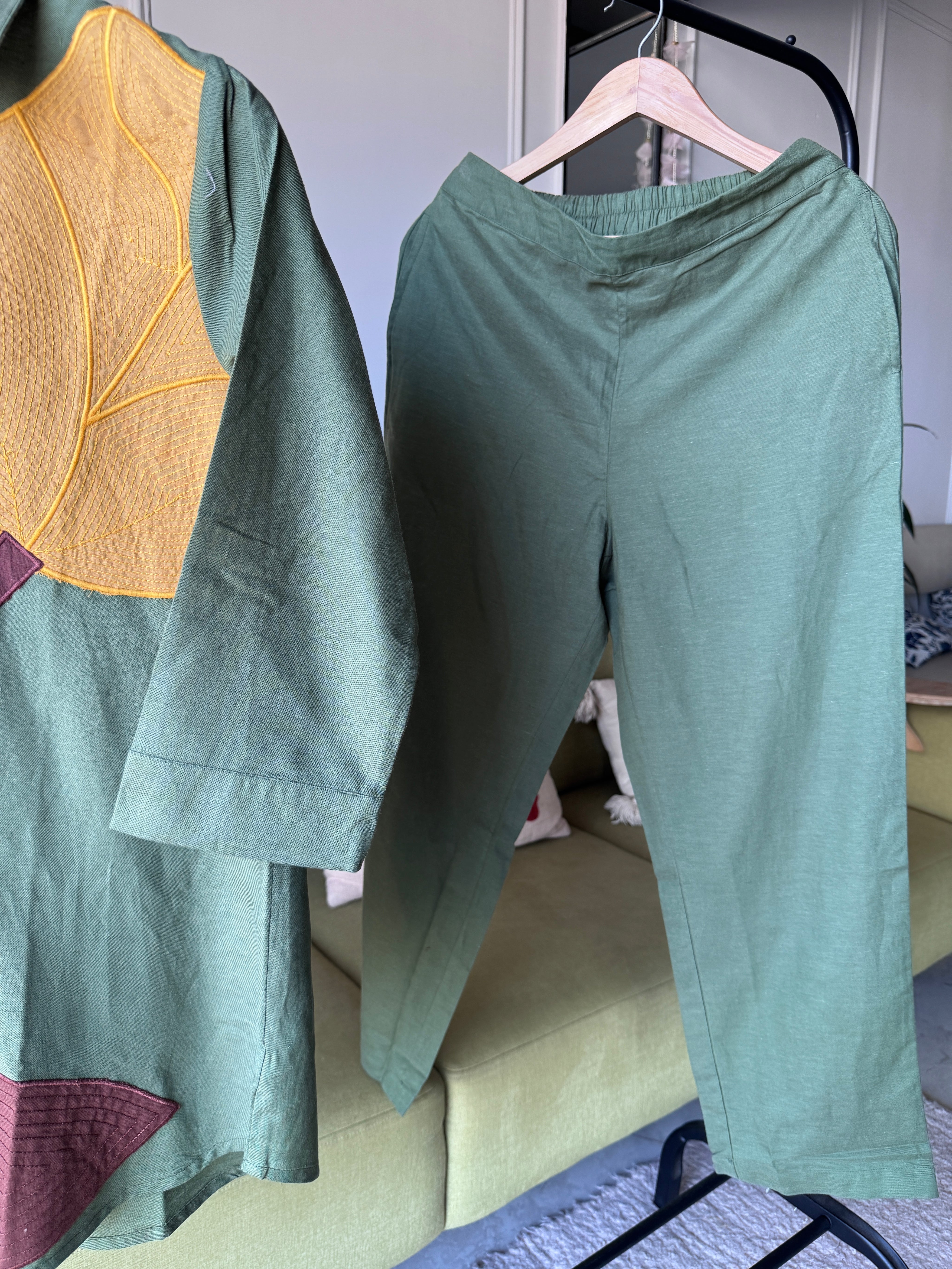 Arti Embroided Cotton Coord Set- Green