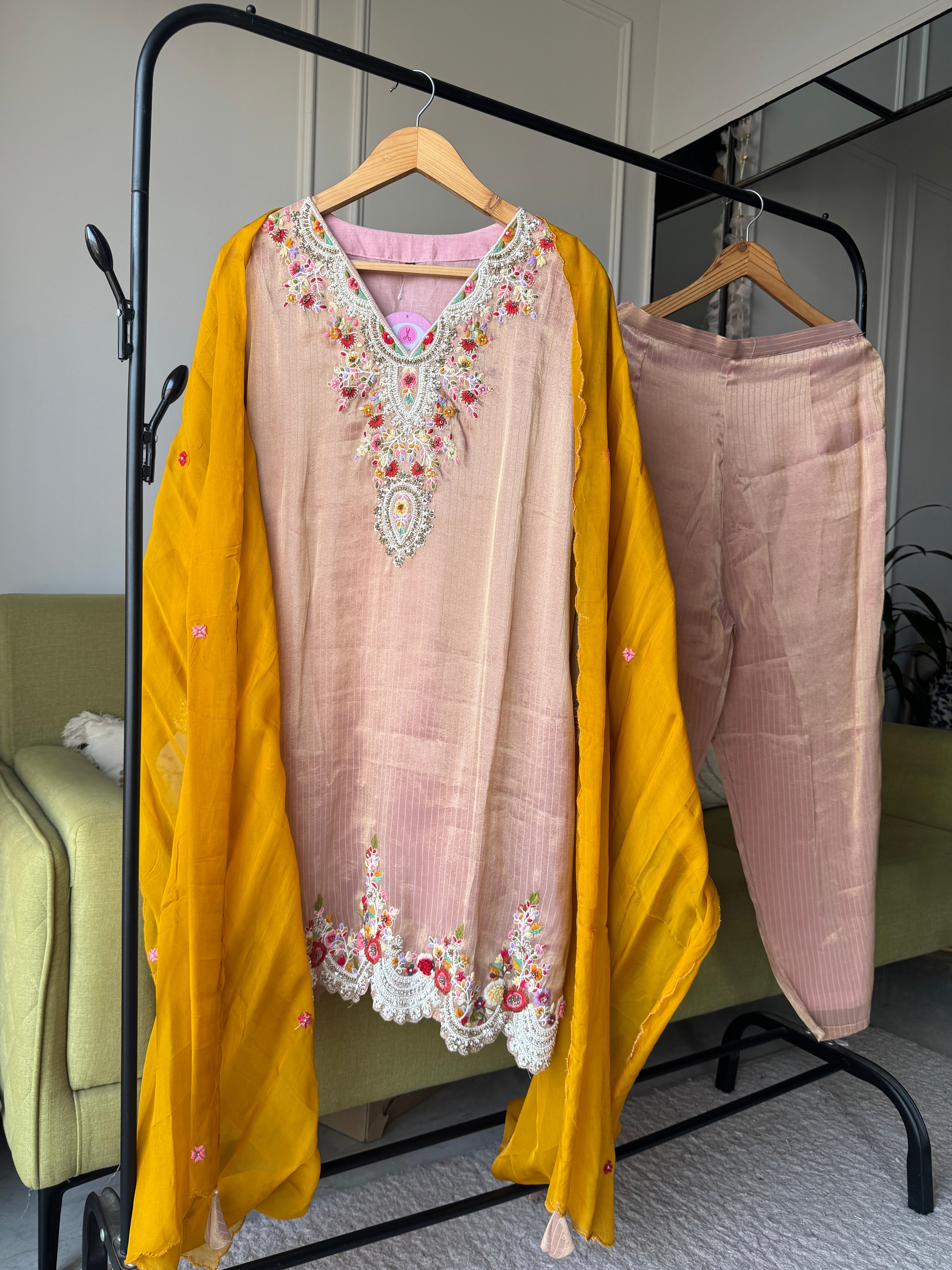 Twinkle Handwork Dress- Peach