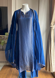 Ravina Tissue and mul Chanderi Aline dress- Blue
