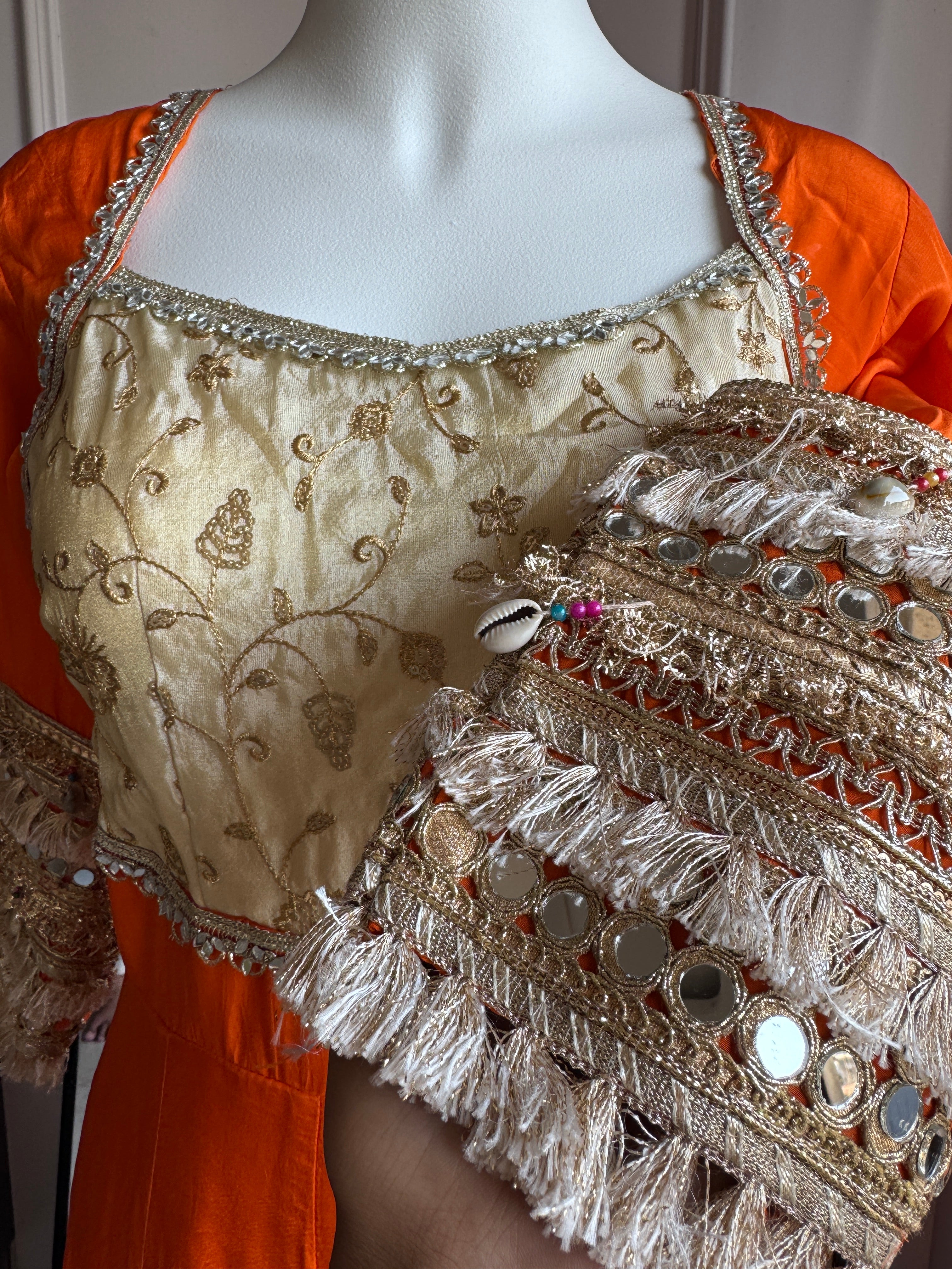 Gita Zari Work Gown Set- Orange