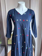 Pratima Katha Work  Mul Cotton Anarkali - Blue