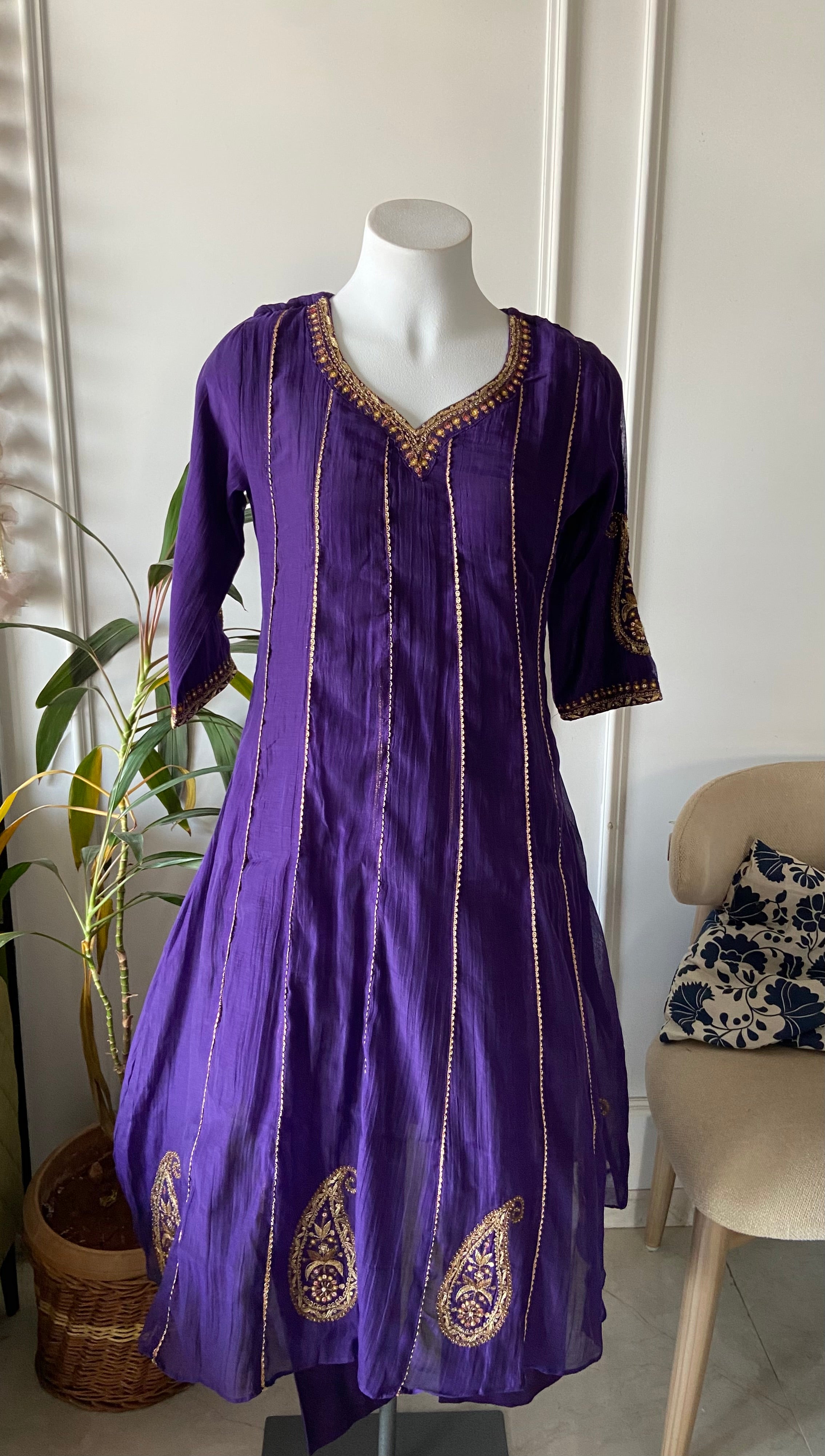 Tanya Mul Chanderi Handwork Dress- Purple