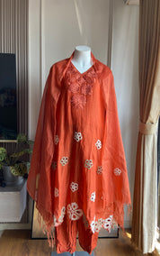Mehek Aline Mul Chanderi Dress- Rust
