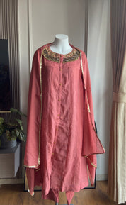 Yukti Handwork Mul Chanderi Dress- Baby Pink