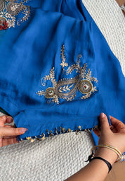 Radhika Hand Zardoshi Short Kurta With Dhoti Skirt- Blue with Green