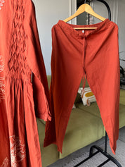 Sarika Cotton Print Dress- Rust