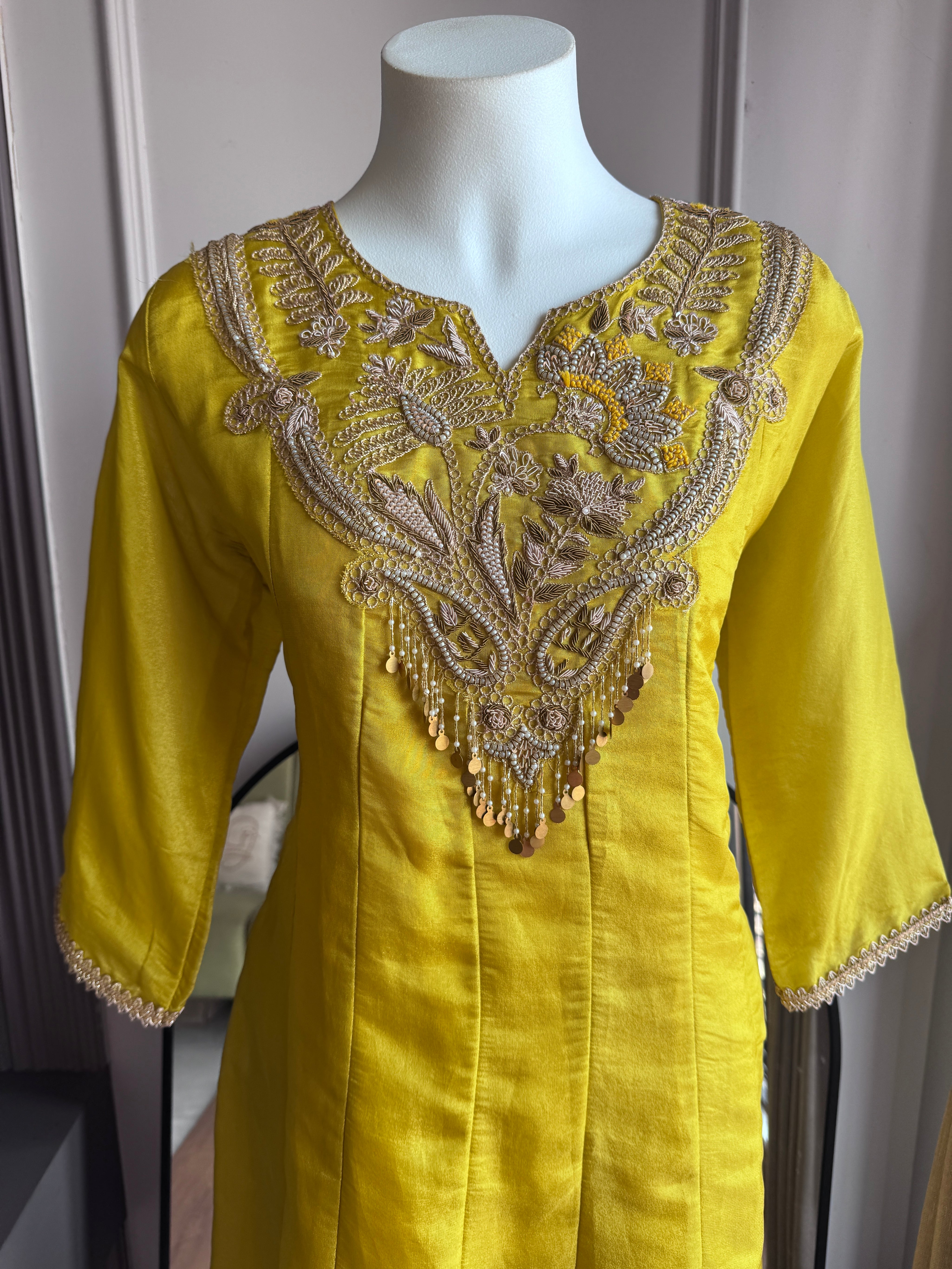 Ruhani Handwork Tissue Anarkali  Dress -Yellow