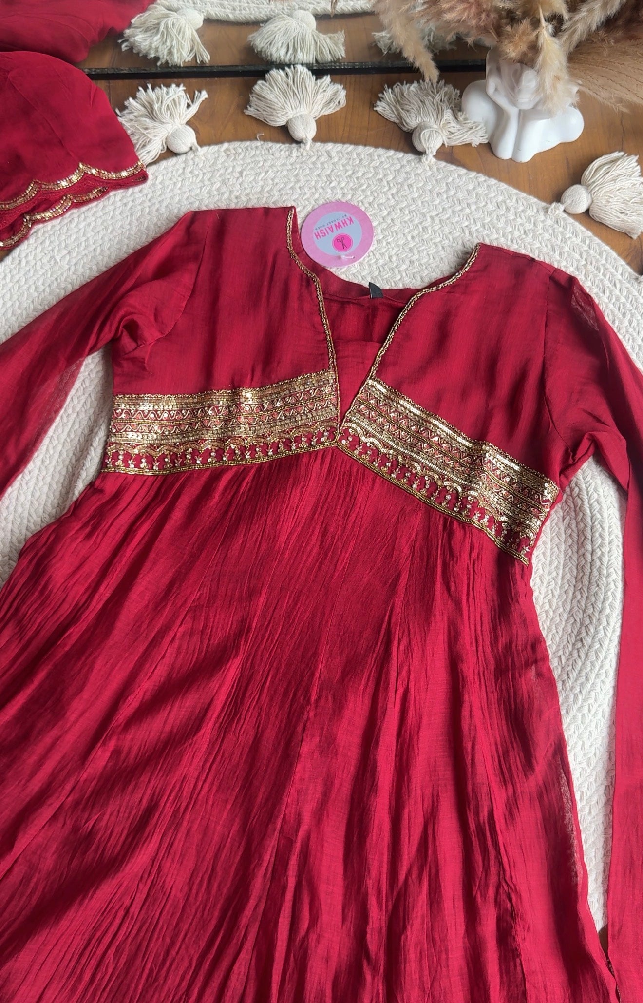 Shashi chunnat sleeve anarkali Dress- Maroon(Preorder 20 days)