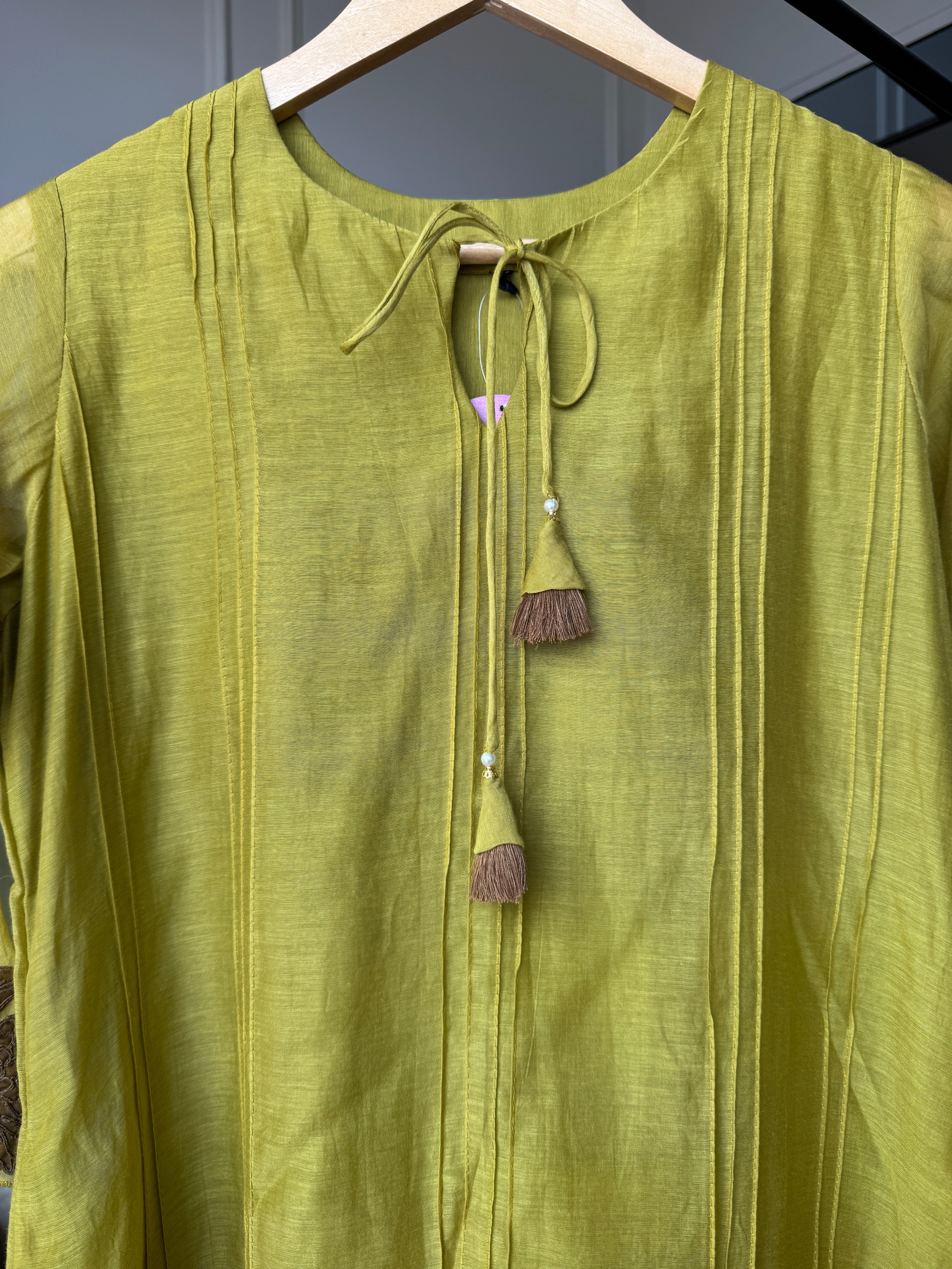 Chahat Embroided Cut Work Dress- Yellow