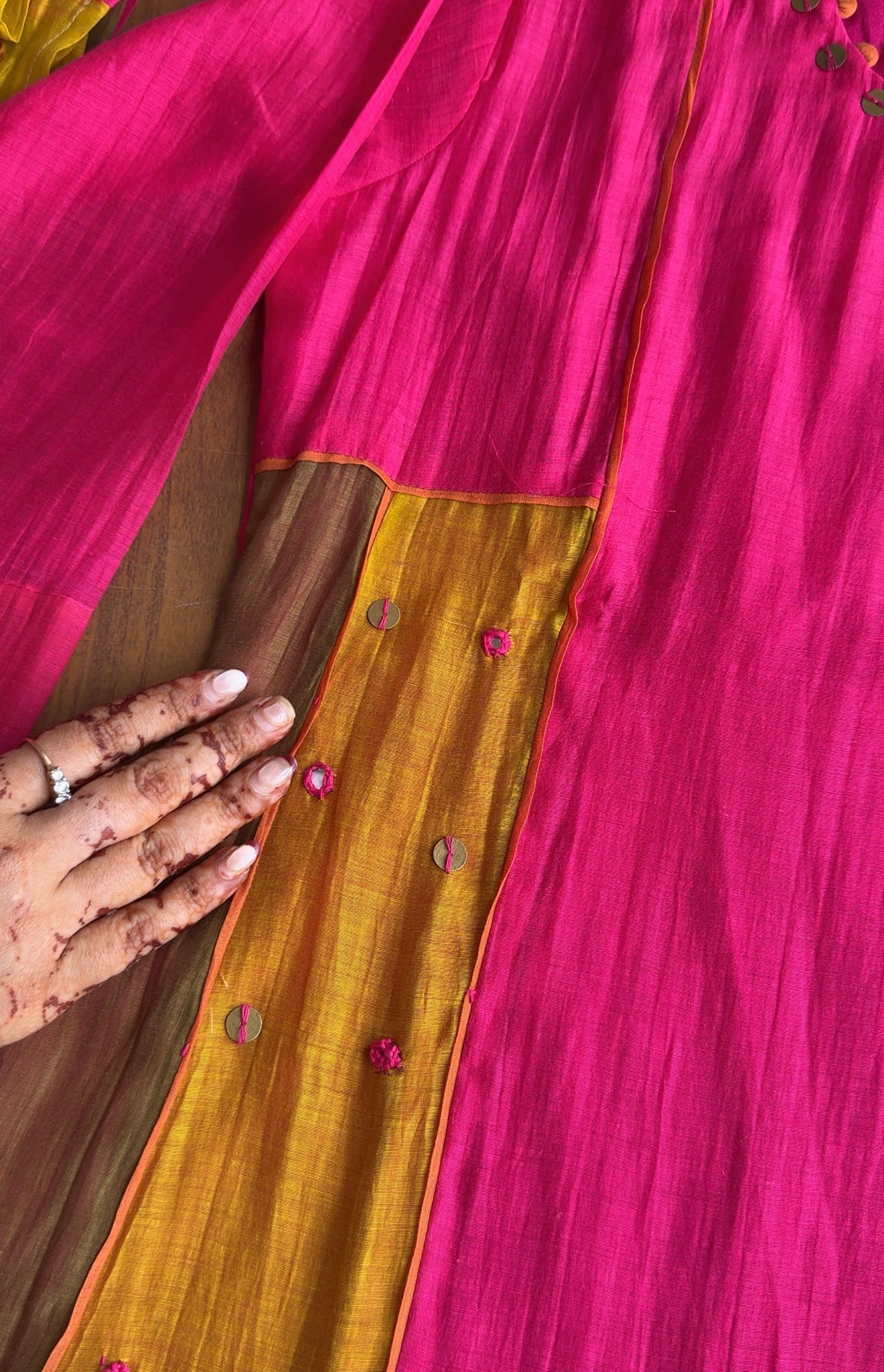 Dhwani Multicolour Kali Mul Chanderi Dress-Pink