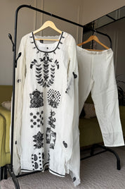 Urvi Russian Silk Embroided Dress- White