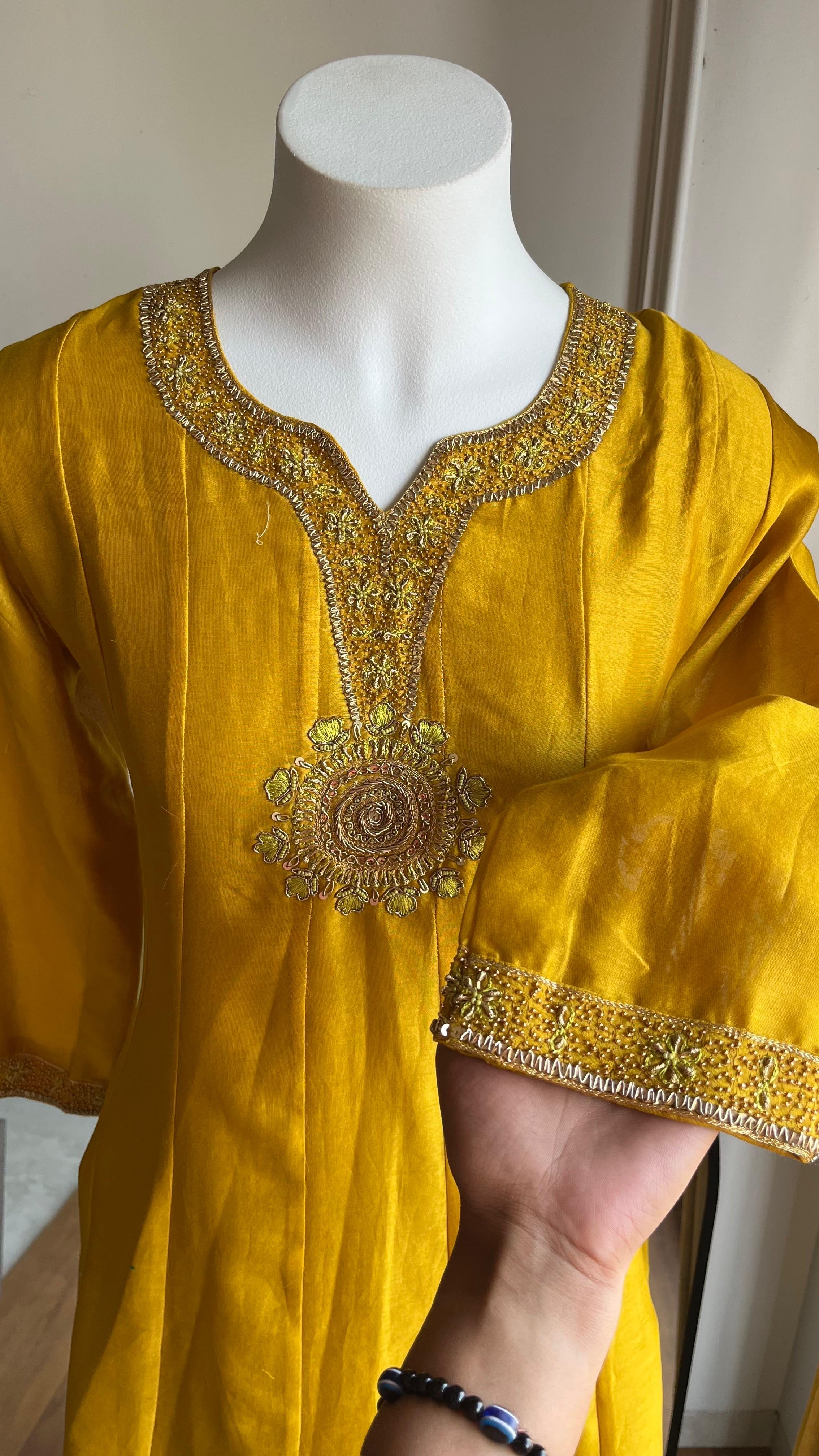 Nayra Handwork With Farshi Pant  Dress- Yellow