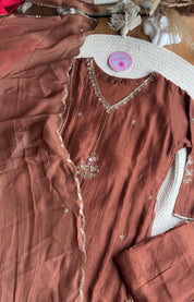 Akshara Hand Work Aline Dress- Brown