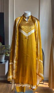 Mihika Bandhani gajji silk straight cut dress- Yellow