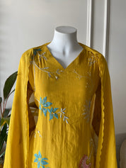 Taniya v neck gotta patti dress- Yellow