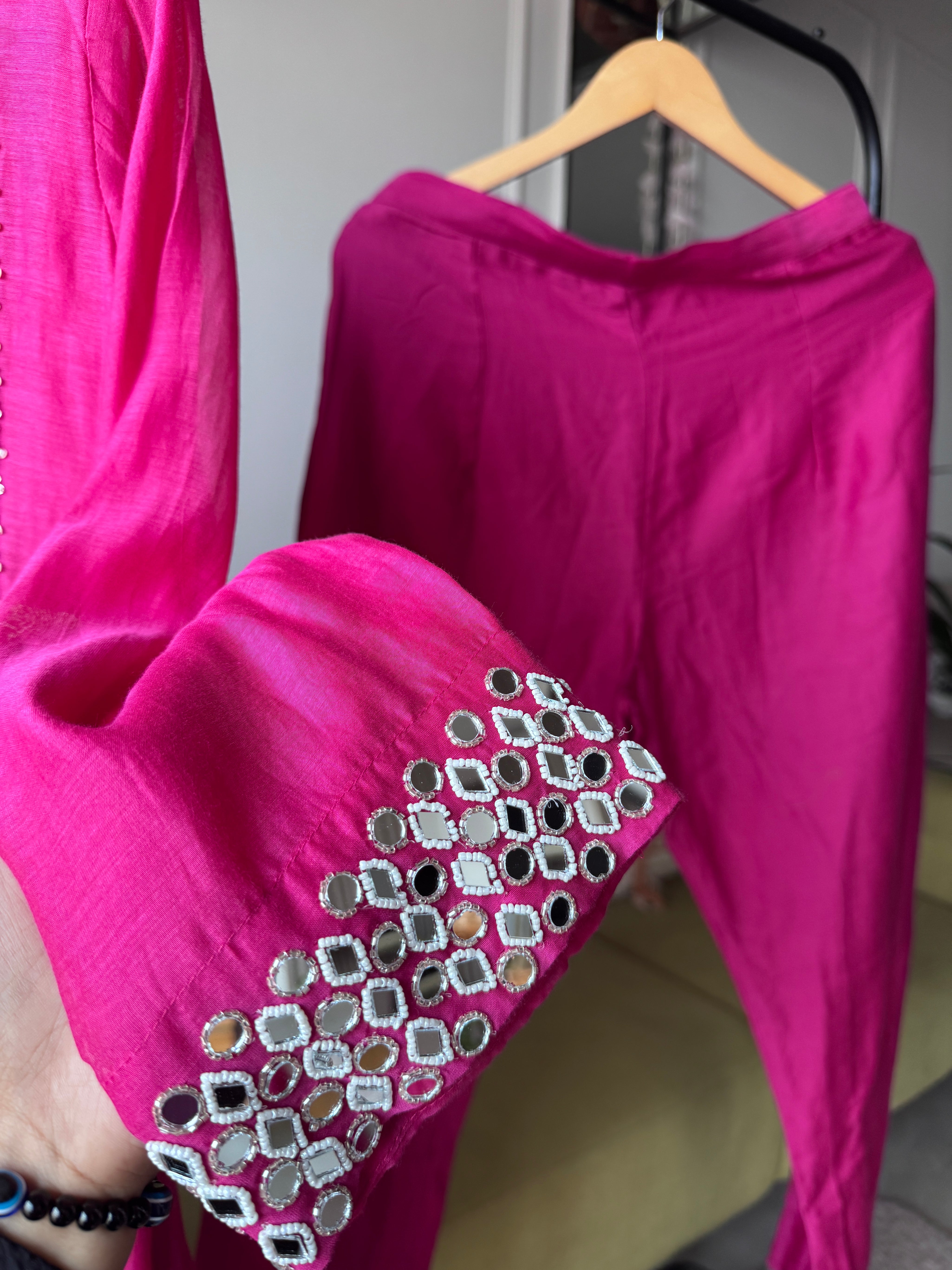 Darshana mul chanderi Handwork dress- Pink